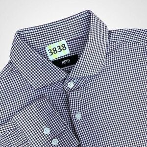 Hugo Boss Sharp Fit MicroHoundstooth Button Up Dress Shirt Men Size 16 32/33
